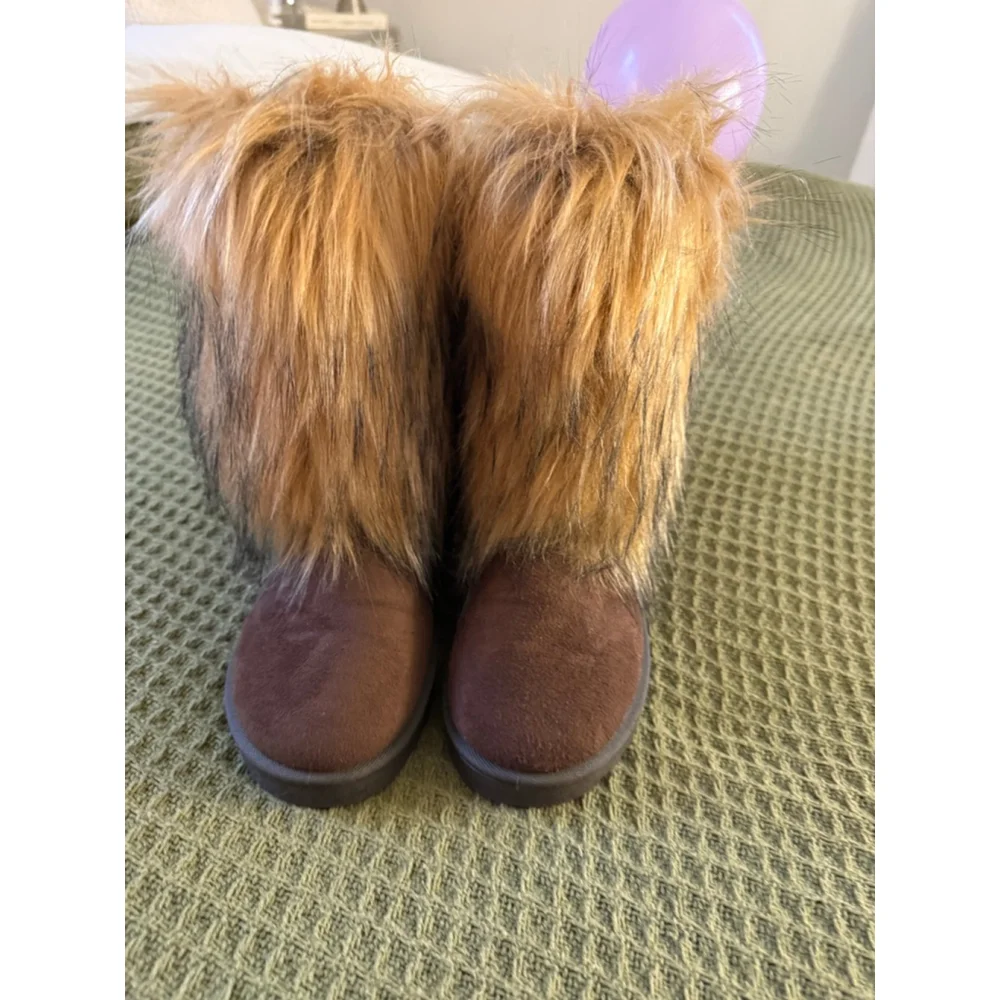 Women's Brown Tan Faux Fur Winter Boots Size 8.5